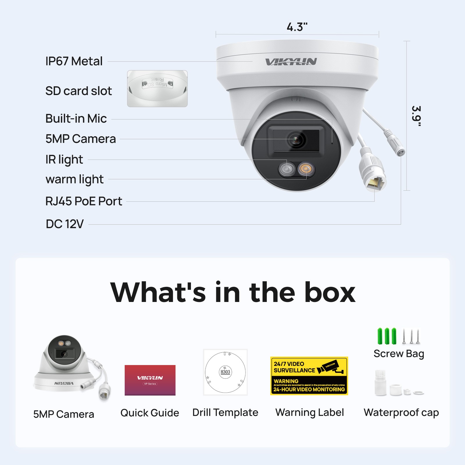 Vikylin SmartFind 8ch CCTV System 5MP Camera Full Color IR Audio 4k 8POE NVR Lot