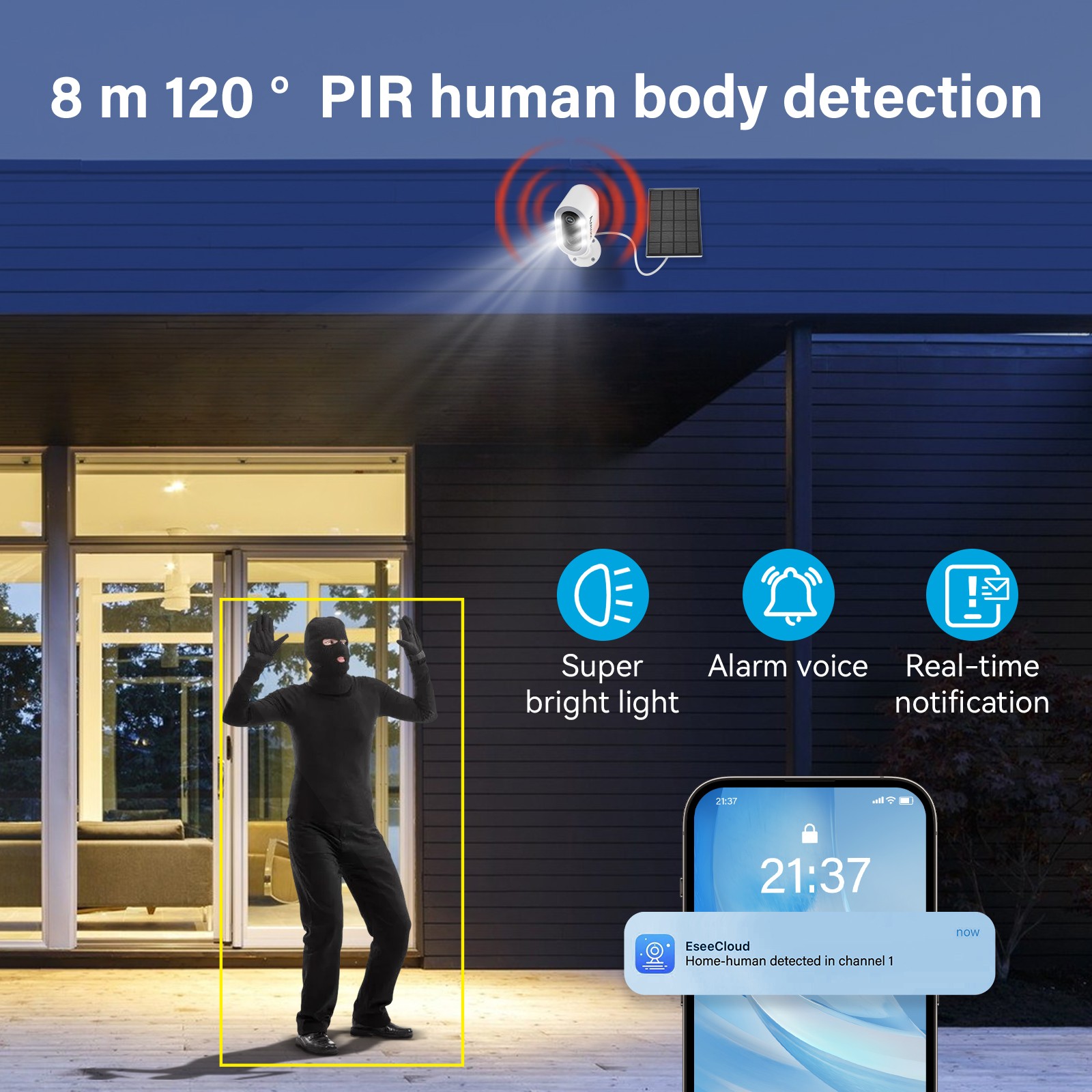 Solar Wireless Wifi Outdoor Security Camera with Monitor & 64G Card Night Vision