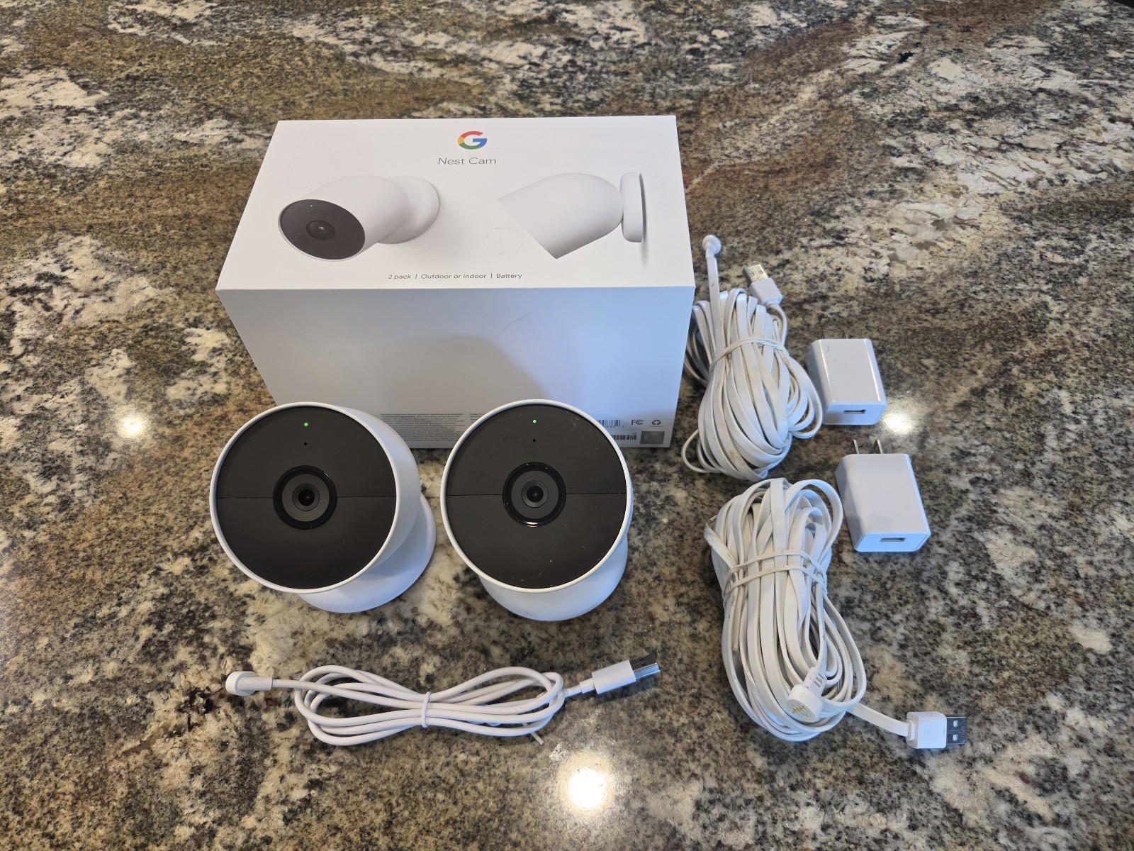 Google Nest Cam Outdoor Security Camera – 2 Pack – w/ Extended Power Cables