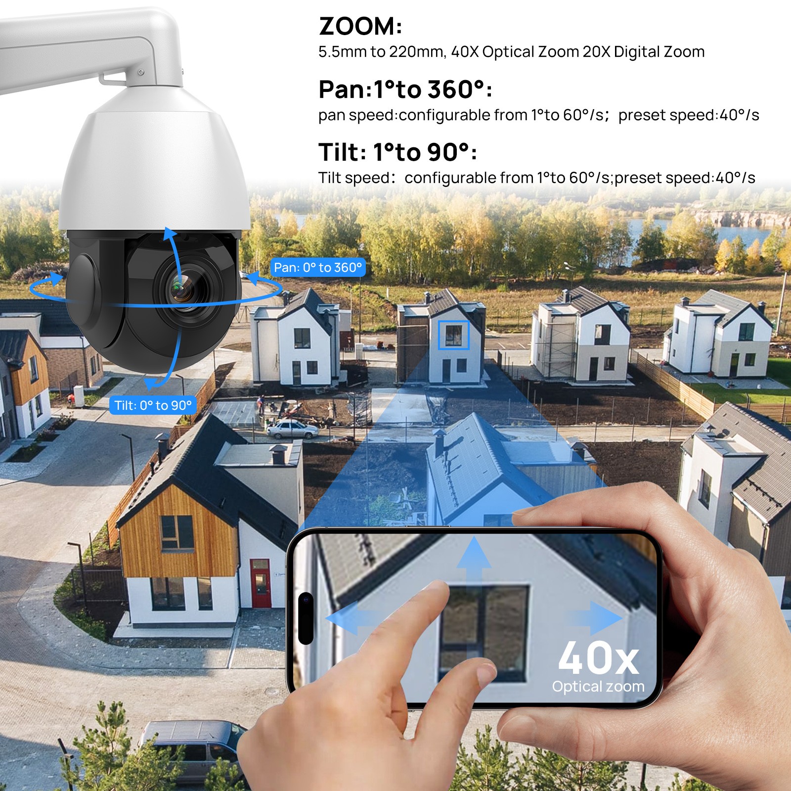 VIKYLIN 8CH 8POE NVR 40×ZOOM 360° IR100M 8MP PTZ Camera System Auto Tracking Lot