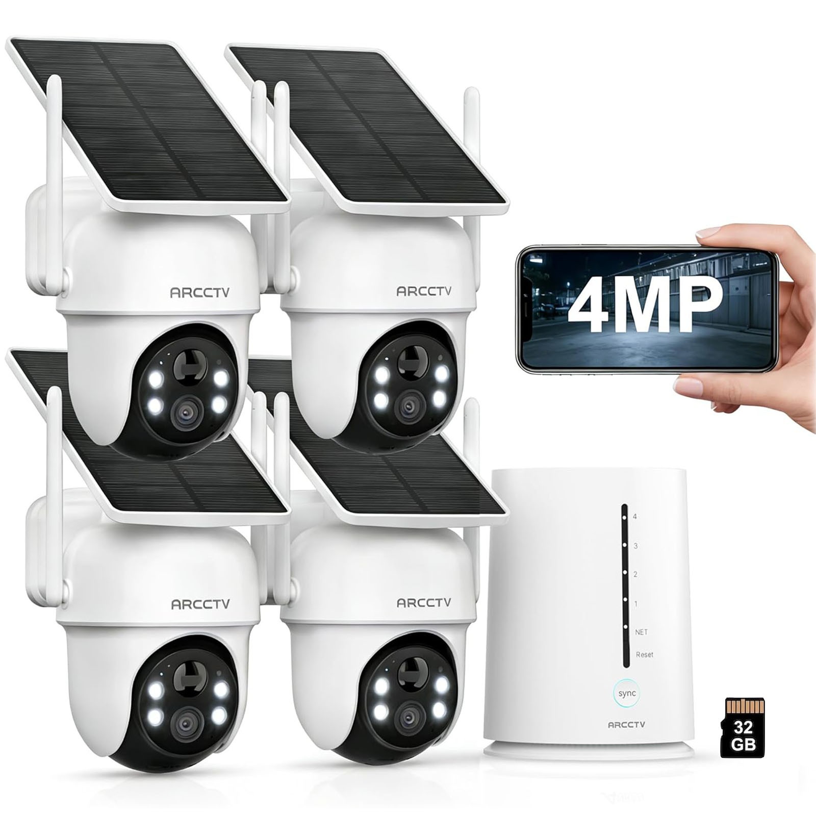Solar Powered Security Camera System Wireless Home 360° PTZ Outdoor 2 Way Audio