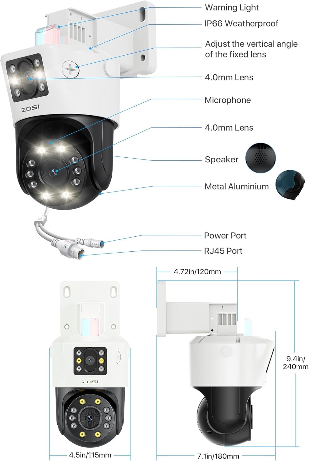 ZOSI 2 x C298 Pro 4K 8MP Dual-Lens(2x4MP) Add-on PoE IP Security Camera Detect