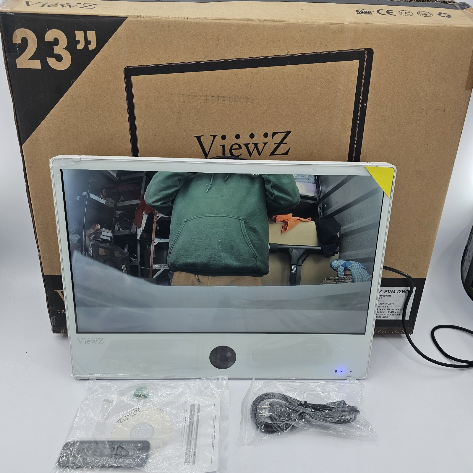 ViewZ VZ-PVM-I2W3N 23″ 1920×1080 IP PVM Based CCTV Monitor w 2MP Camera White OB