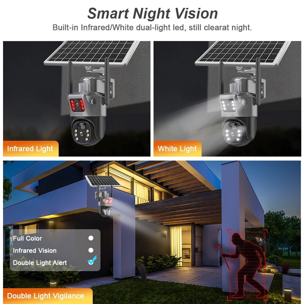 Wifi Solar Powered Security 8MP Wireless Camera PTZ FHD Waterproof Surveillance