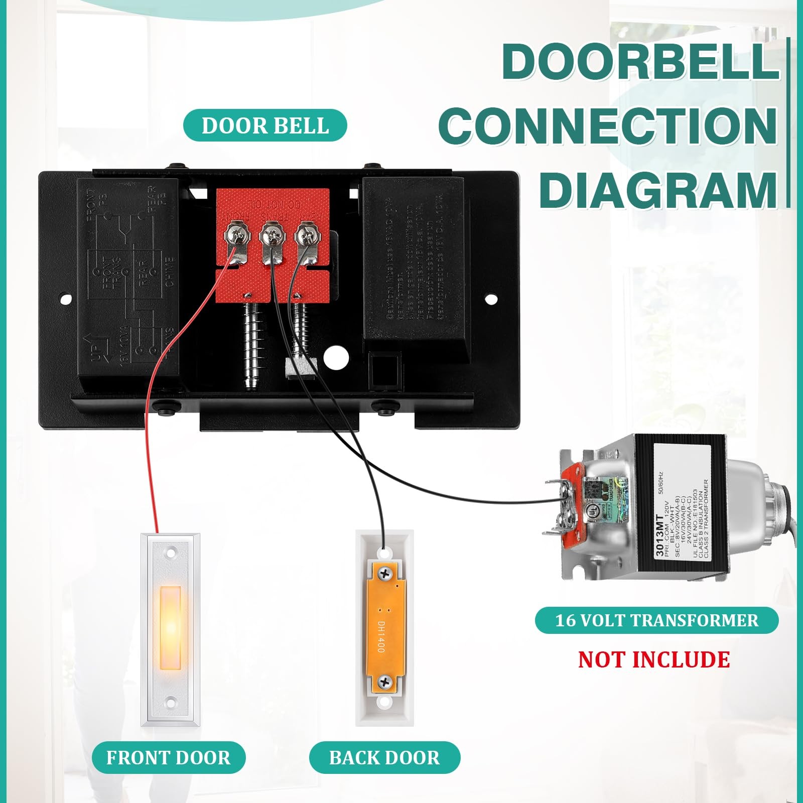 Saillong Wired Doorbell Chime with 2 Lighted Push Buttons, 16V White, Yellow