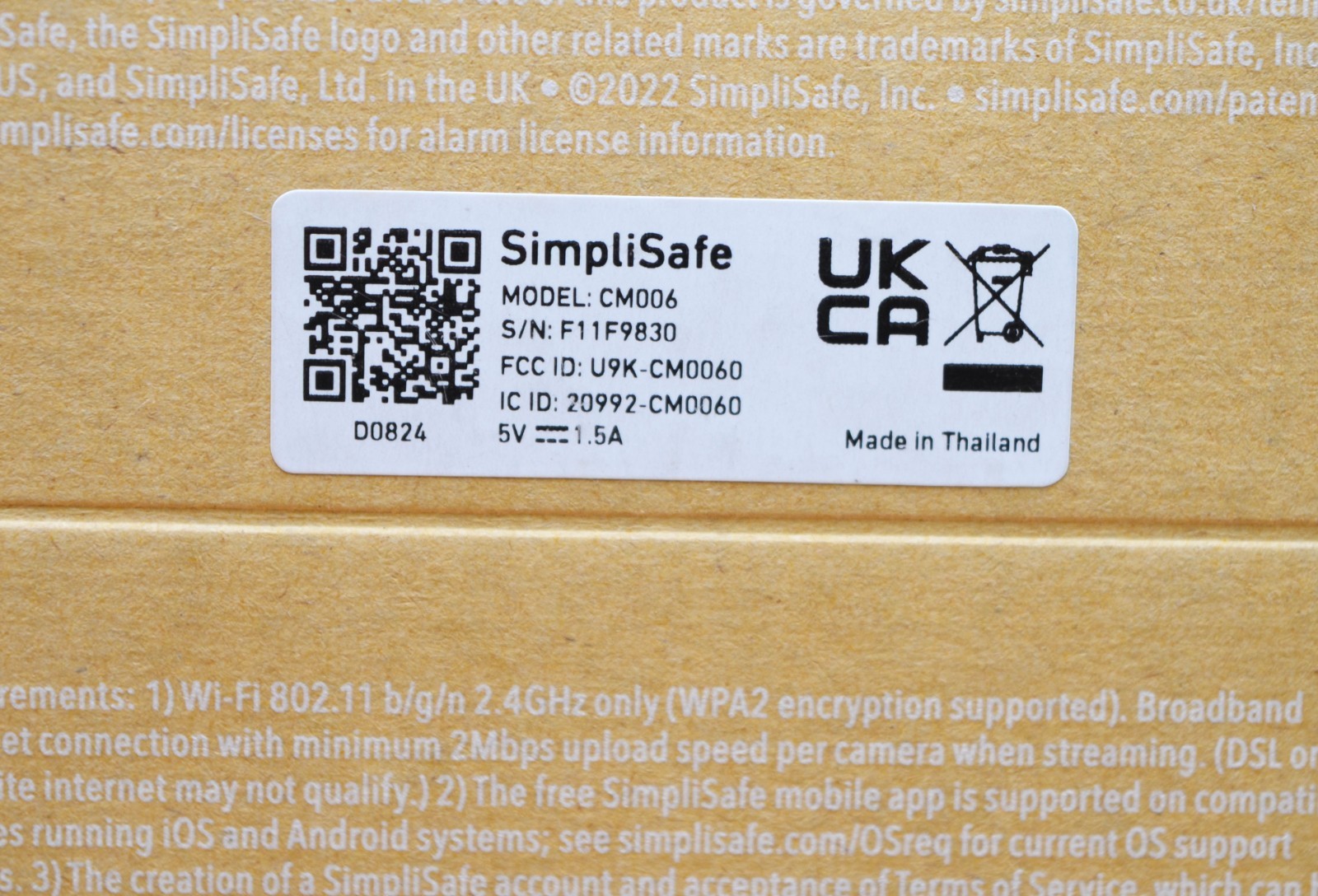 SimpliSafe Smart Alarm Wireless Indoor Security Camera CM006 New Open Box