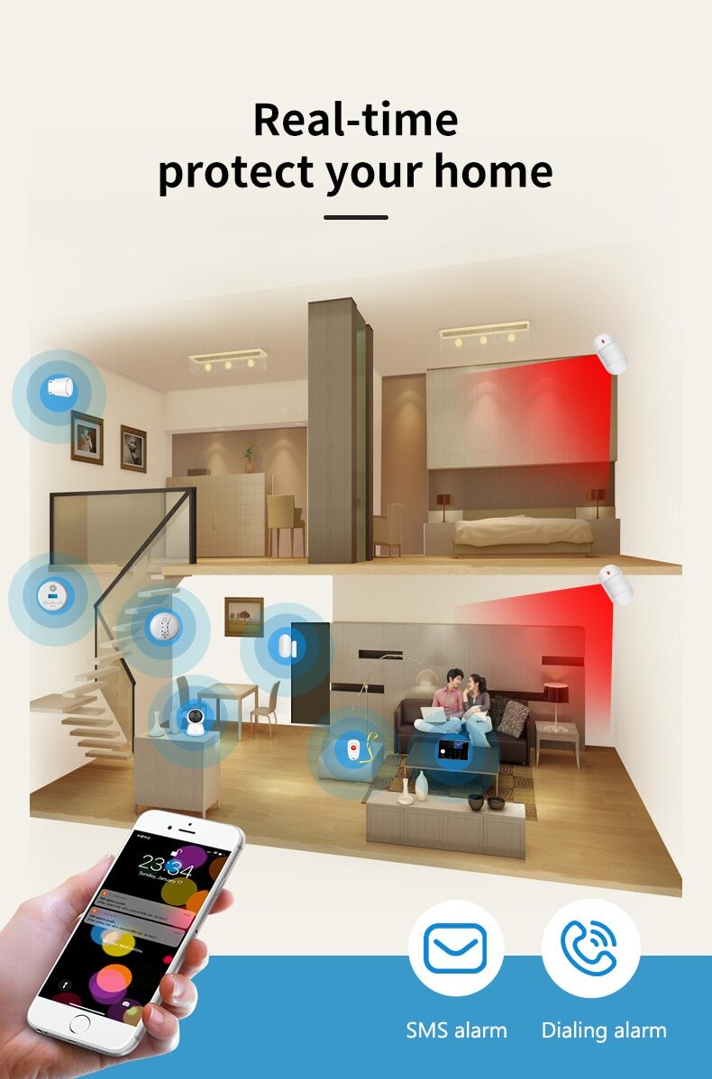 Sistema de Alarma para Casa Security Alarm System Wireless WIFI GSM Alexa Google