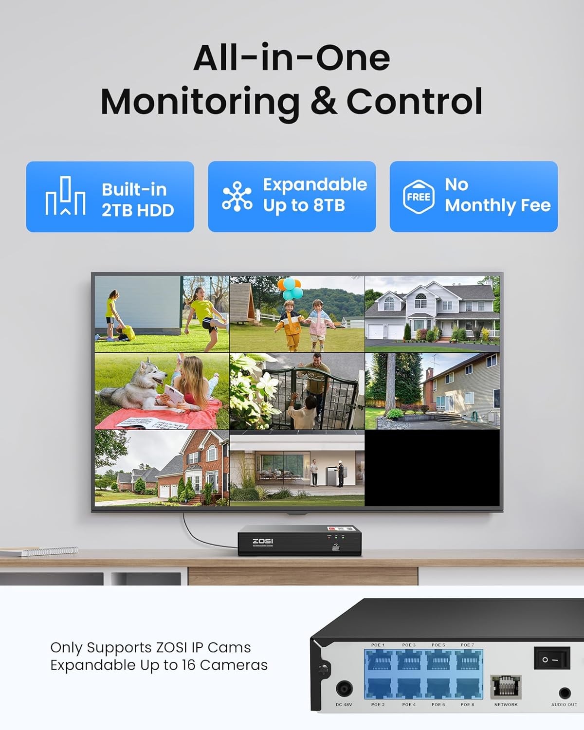ZOSI C220 4K 8MP 8CH 8 x 8MP POE Security Camera System 2TB HDD AI Detect Audio