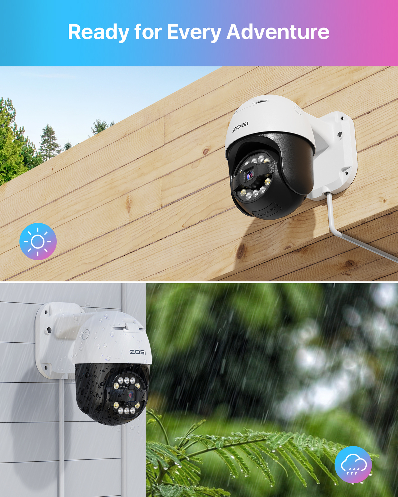 ZOSI 5MP PT Wired PoE Security Camera Floodlights Starlight Night Vision Audio