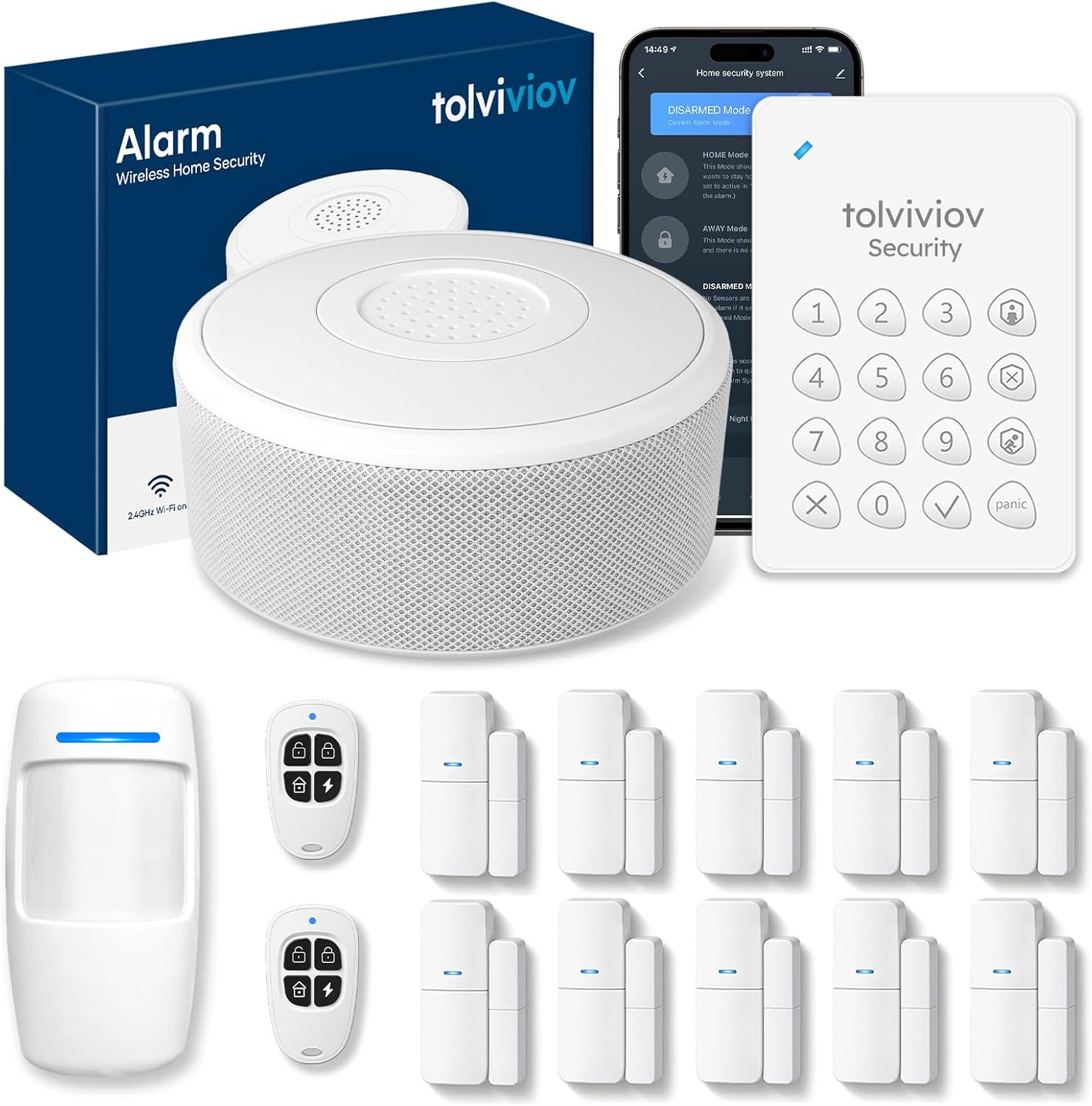 Alarm System for Home Security, Door Alarm Systems, App Alerts, 15Piece Kit, No