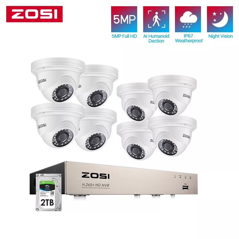 ZOSI 5MP HD 8CH POE Security Camera System Automatic Motion Tracking 2TB NVR