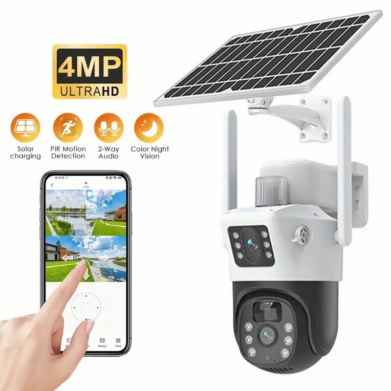 Solar Powered Wireless WiFi PTZ Security CCTV Camera 4MP Home Surveillance