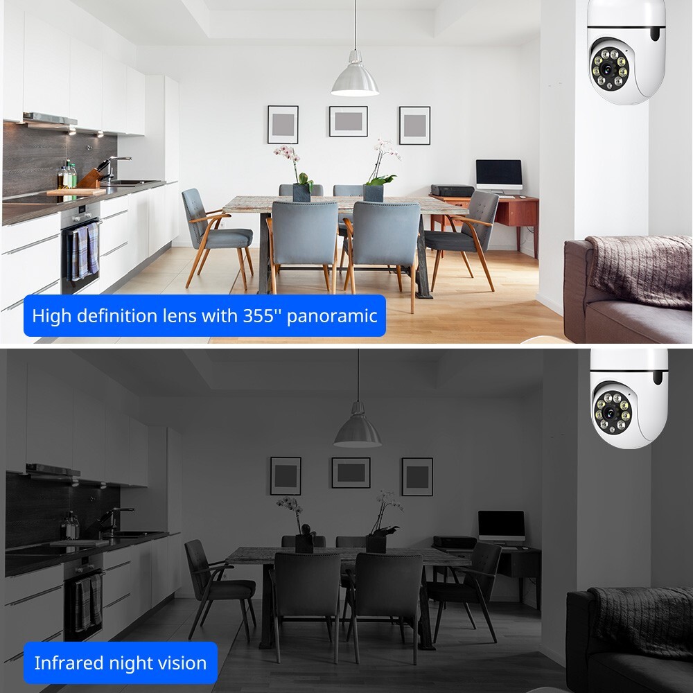 2X 360° 1080P E27 Light Bulb Camera 2.4GWiFi IR Night SmartHome Security Wireles