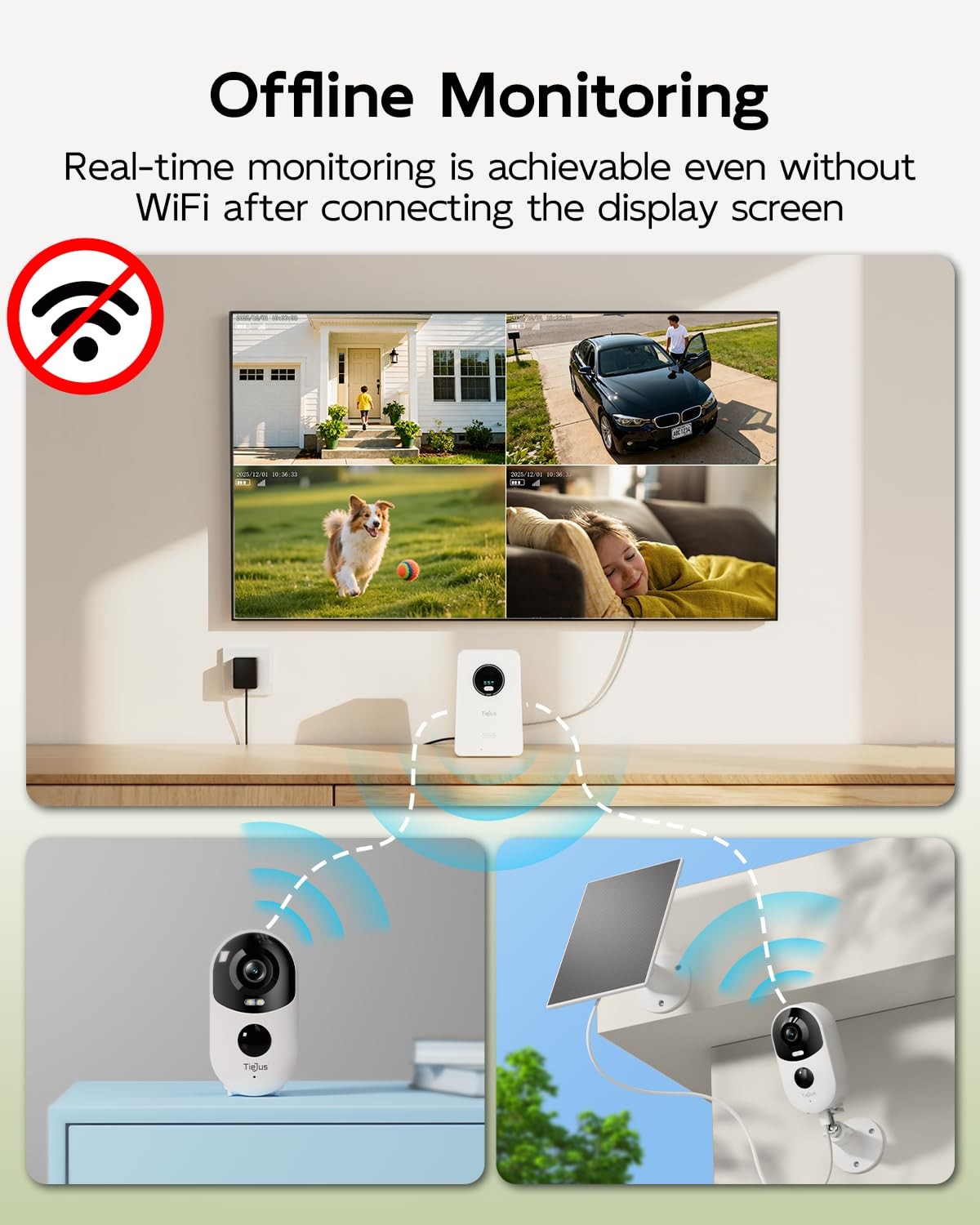 TIEJUS 2K Solar Security Cameras Wireless Outdoor System, No white