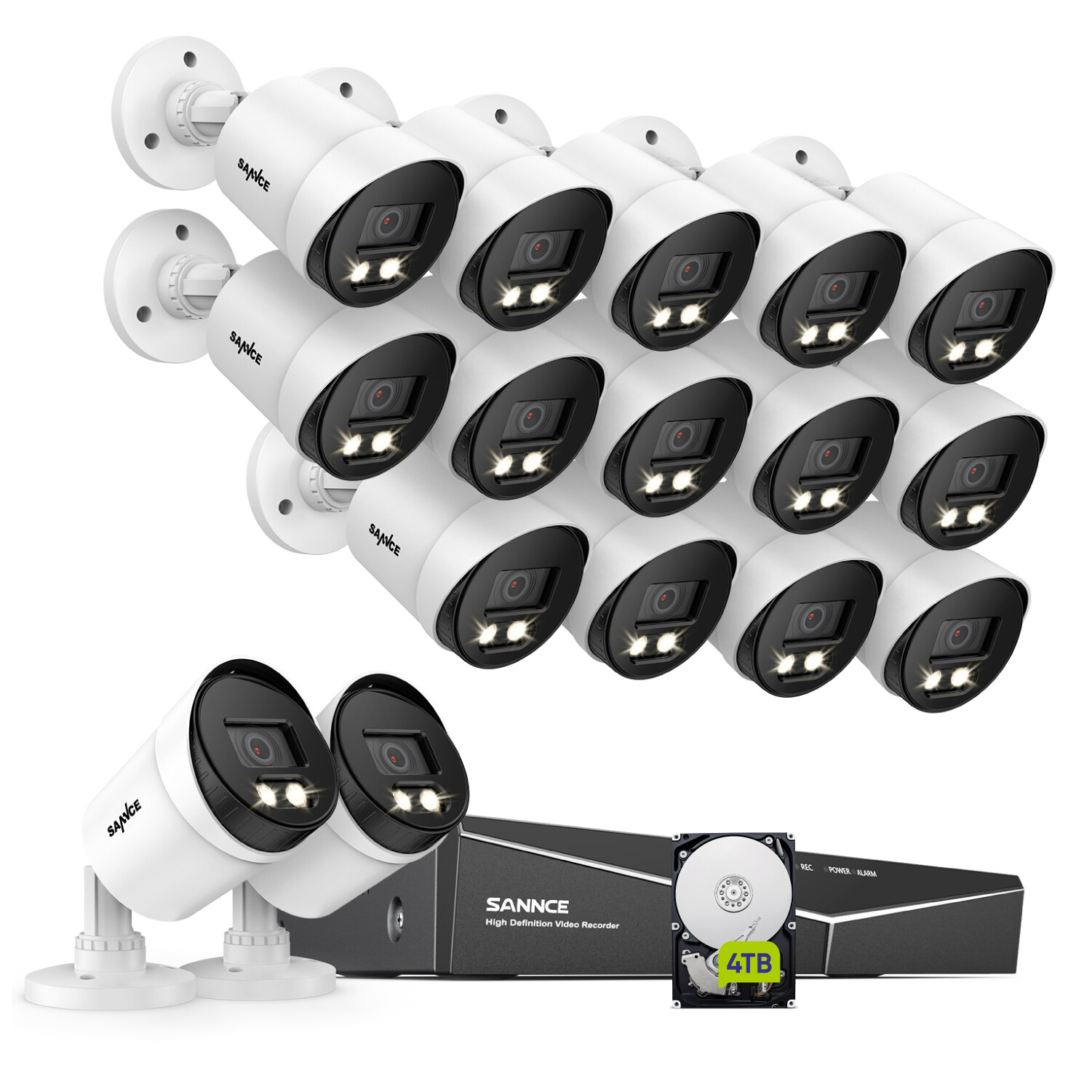 SANNCE 16CH DVR HD 1080P Color Night Vision CCTV Security Camera System Outdoor