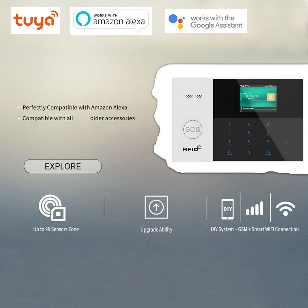 TUYA WIFI APP GSM Wireless Home/Office Security Alarm Burglar System+RFID Tag