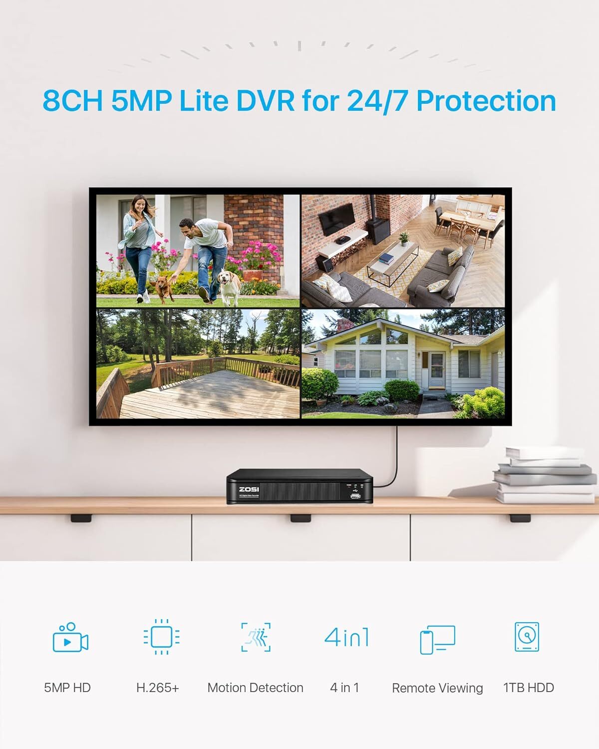 ZOSI H.265+ 8CH HD 1080P Home DVR Outdoor CCTV Security Camera System 0-1TB HDD