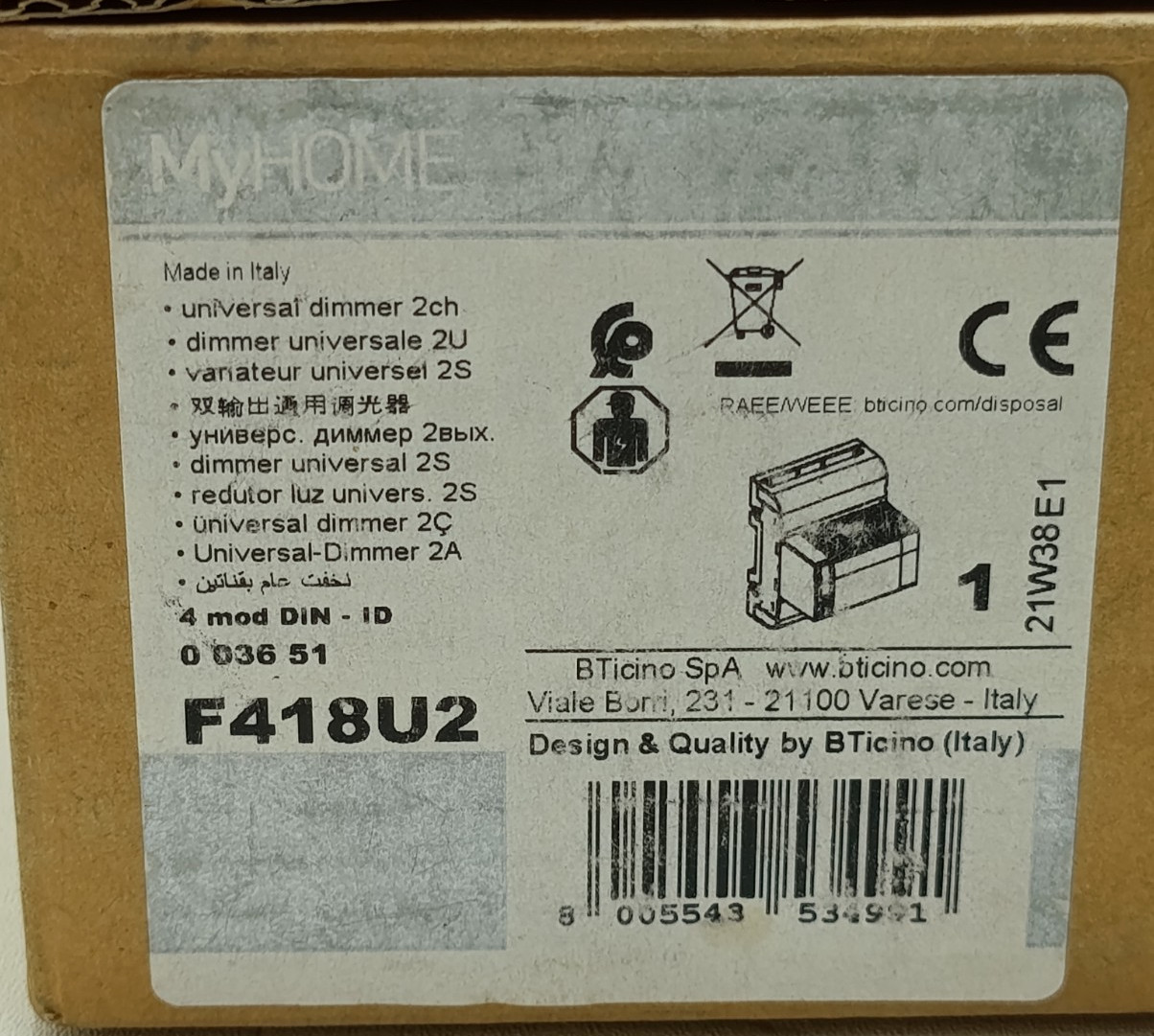 BTicino F418U2 MyHOME SCS Universal Dimmer 2-Channel DIN Rail Module – NIB