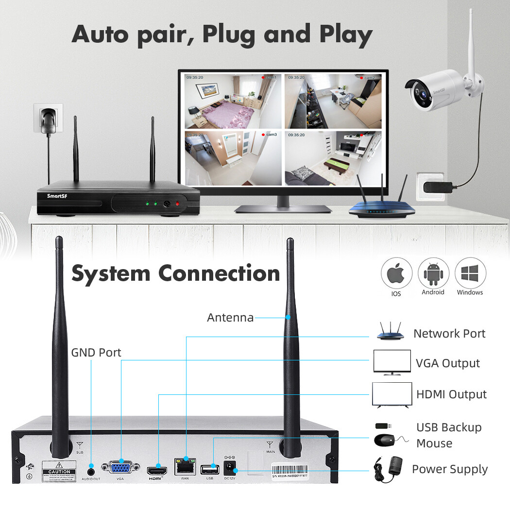 3MP Wireless Security Camera System 10CH NVR Motion Detection, 24/7 Recording