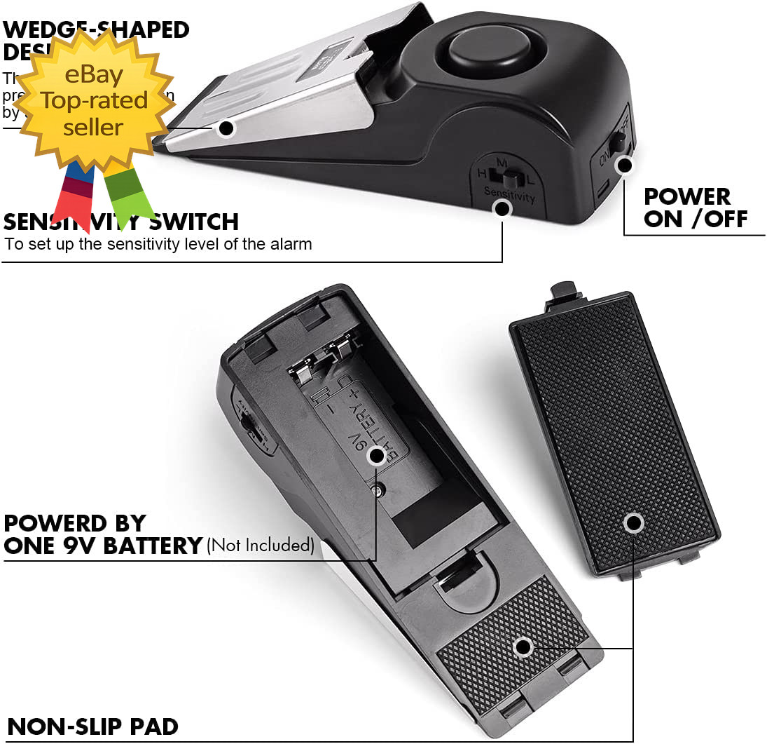 Door Stop Alarm 120DB Siren Portable Security Door Stopper for Home Travel 2Pack