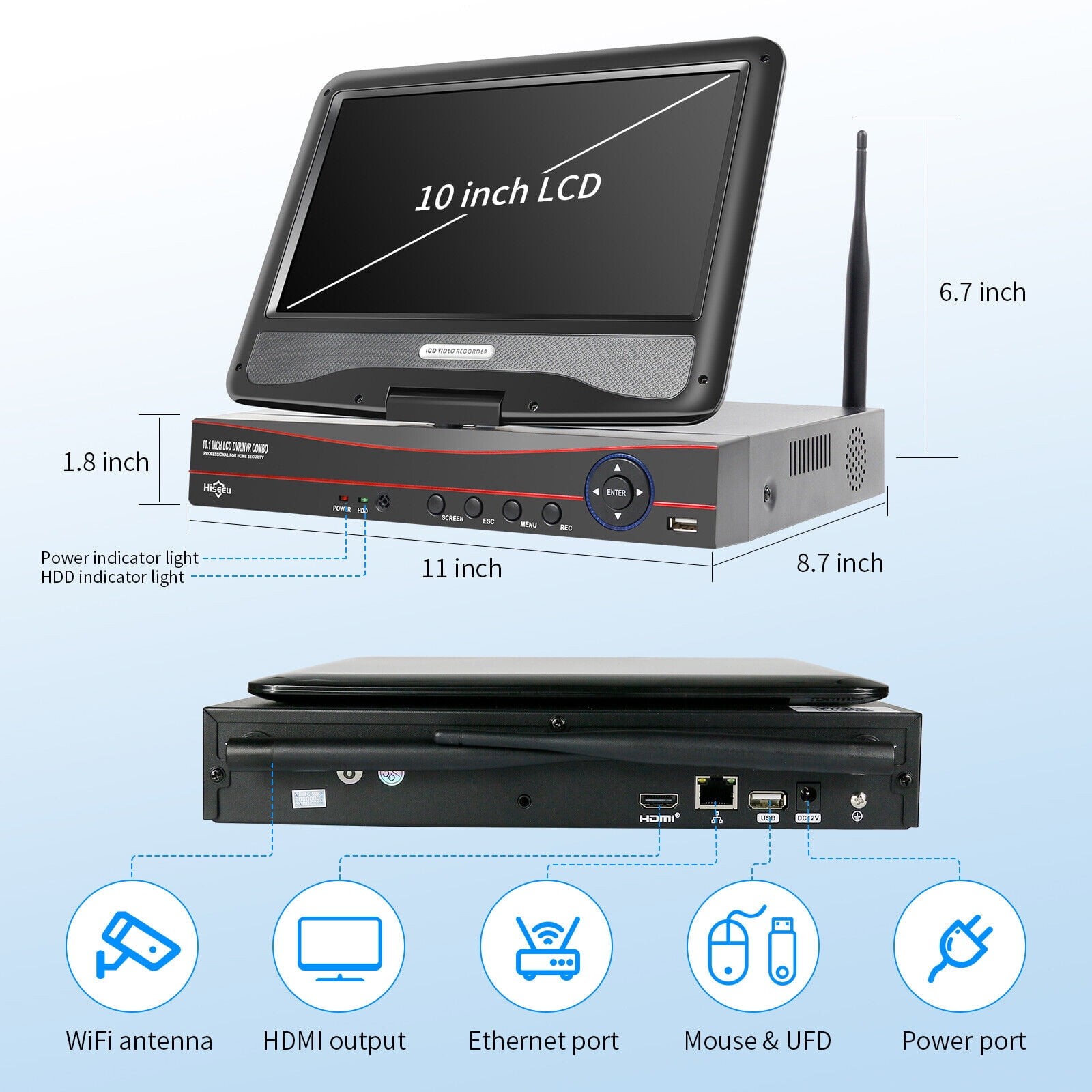 Wireless Security System 10 Inch Monitor 1tb NVR 4 Camera Kit Night Vision Audio