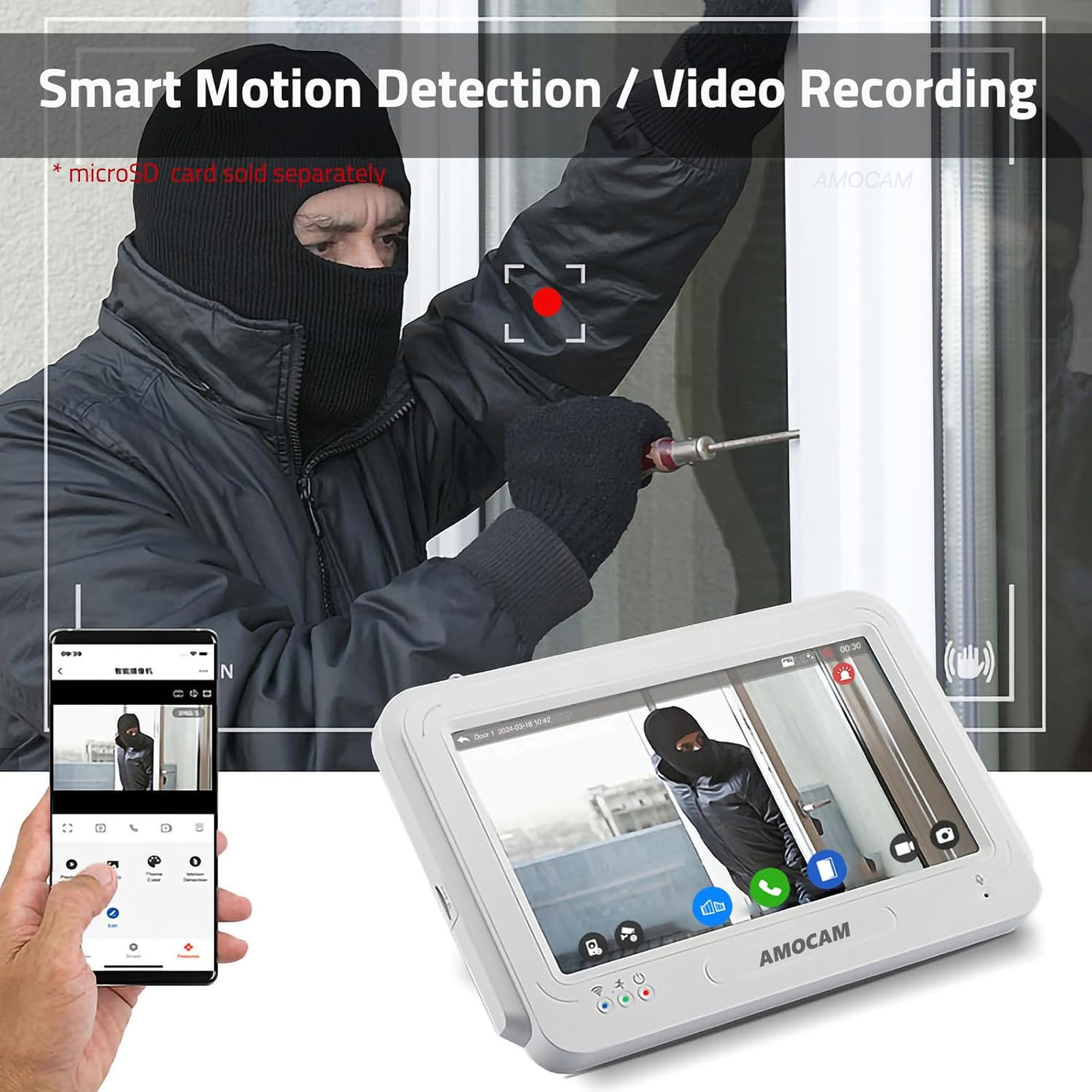 Wireless WiFi Video Doorbell with 1080P Camera and 7 Inch Touch Screen Monitor