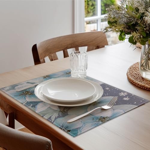 Placemats Set of 4 12×18 inch Blue Floral Table Mats for Dining Table Color*13