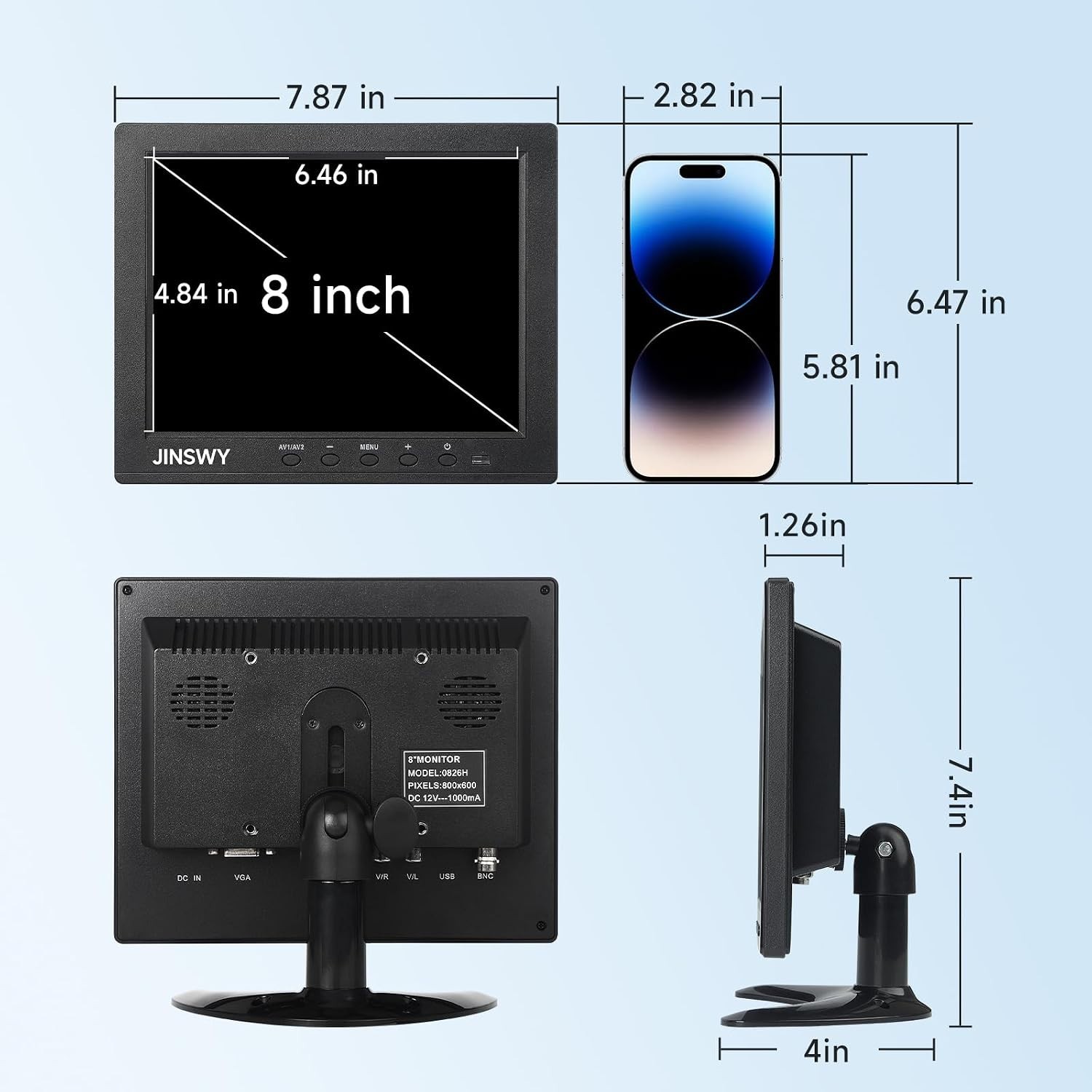 Versatile 8-Inch IPS Monitor for CCTV & Gaming with HDMI and USB Connectivity
