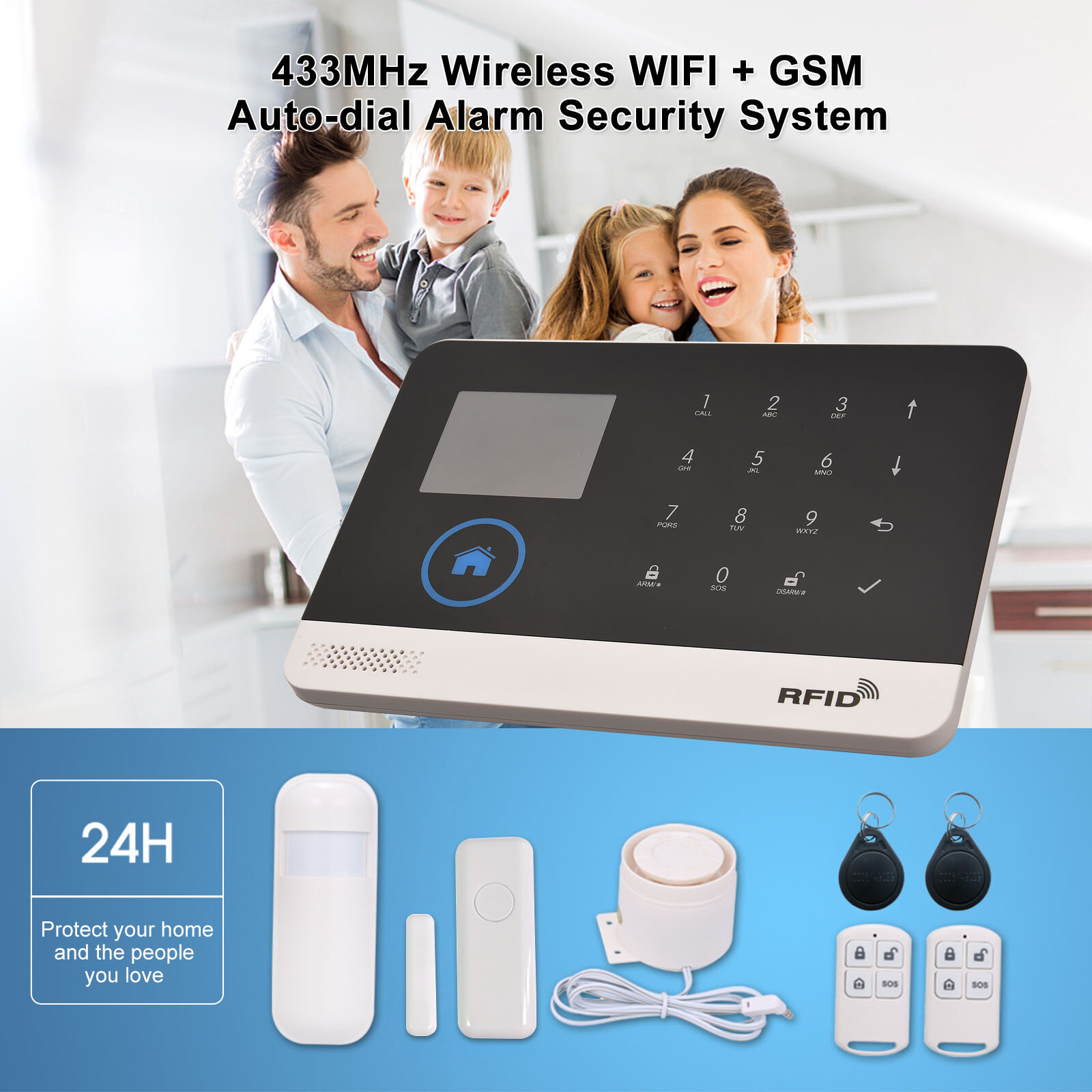Wireless WIFI + GSM Auto-dial Alarm Security System LCD Display Door Sensor V8H3
