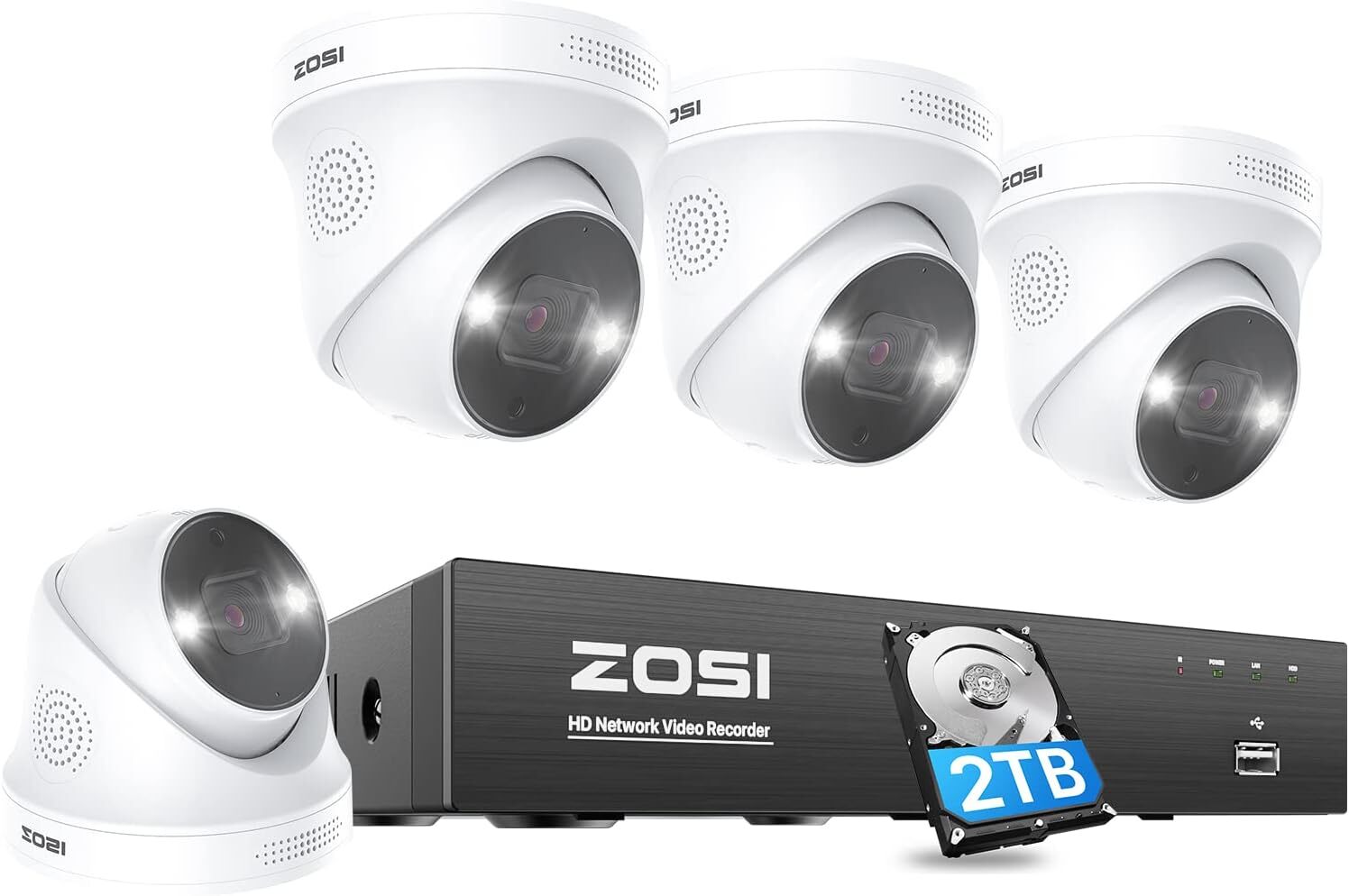 ZOSI 4K 8CH NVR 8MP IP POE Security Camera System AI Alerts Audio 2TB HDD IP66