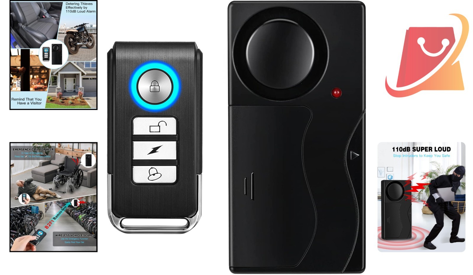 Wireless Vibration Alarm with Remote Anti-Theft 110dB for Bike/Vehicle Door