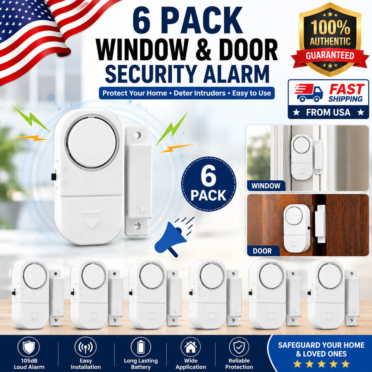 6 PCS WIRELESS Home Window Door Burglar Security ALARM System Magnetic Sensor