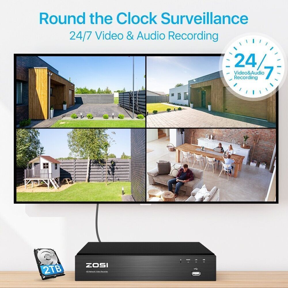 ZOSI 4K 8CH/16CH PoE NVR Smart Playback Network Remote View IP 2TB/4TB Recording