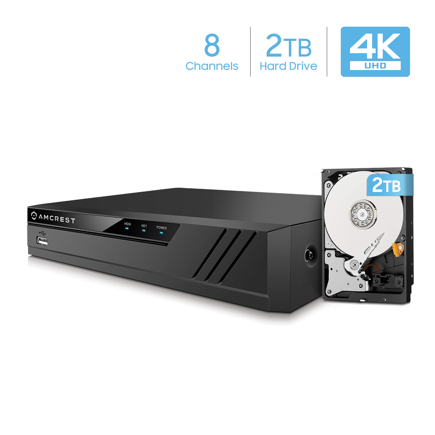 Amcrest NV4108-HS 4K NVR (8CH 1080p/3MP/4MP/5MP/6MP/8MP) (No WiFi) NV4108-2TB –