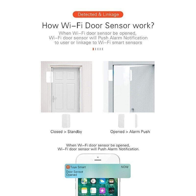 Tuya Smart WiFi Door Window Sensor Door Open/Closed Detector for Amazon Alexa