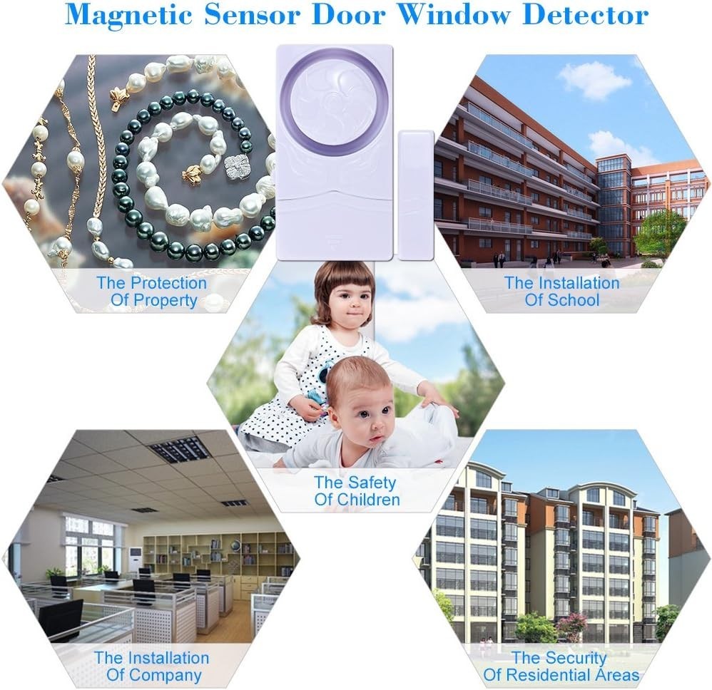 Child & Home Safety Wireless Alarm – Pack of 4 Loud 110dB Magnetic Door Sensors