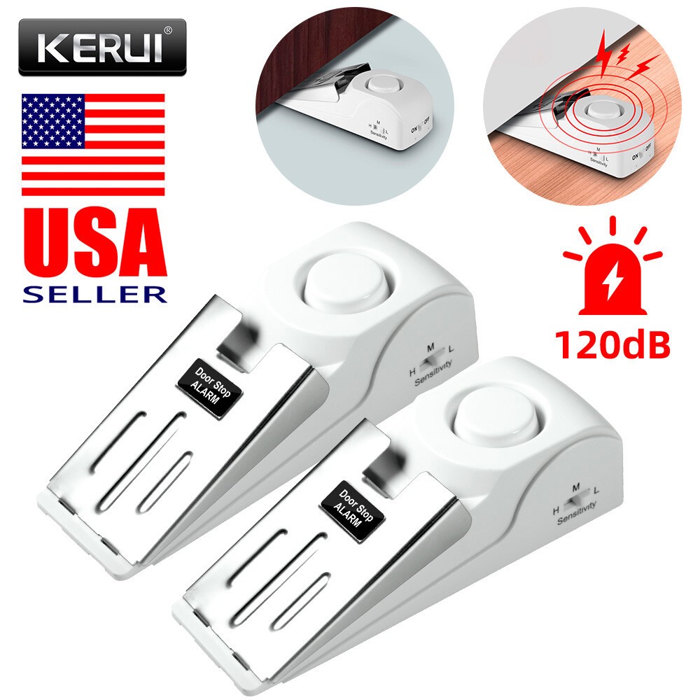 2PCS Security Door Stop Alarm 120DB Stopper Wedge Siren Portable Home Anti-Theft