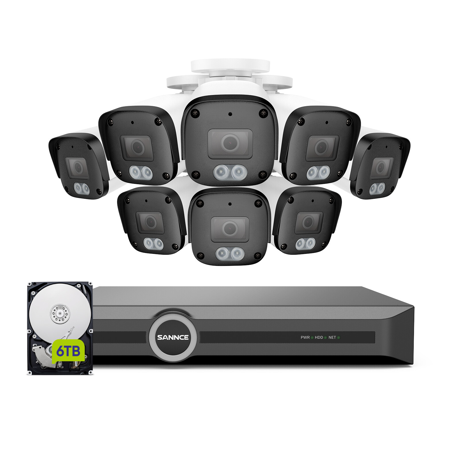 SANNCE 5MP POE Audio Recording Security Camera System AI Detection IR Night IP67