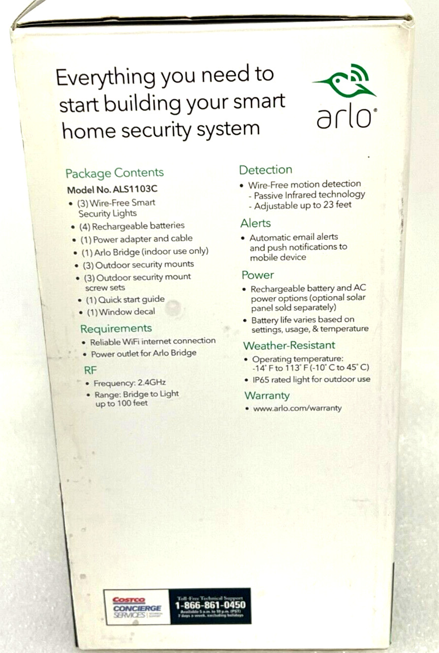NEW Arlo Security Light System with 3 Wire-Free Smart Lights (ALS1103) $300 MSRP