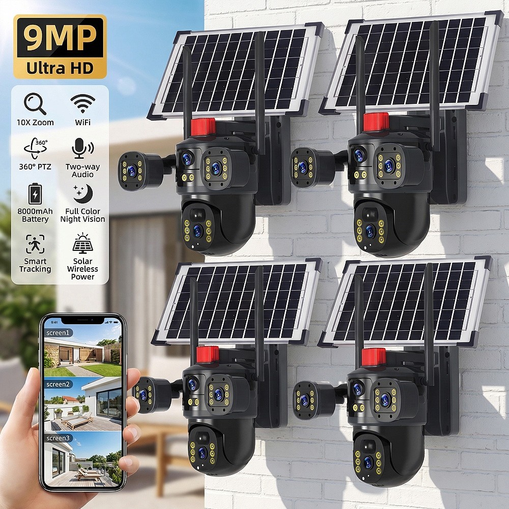4 Camara De Seguridad Solar WIFI Inalambricas Para Exterior Con Vision Nocturna