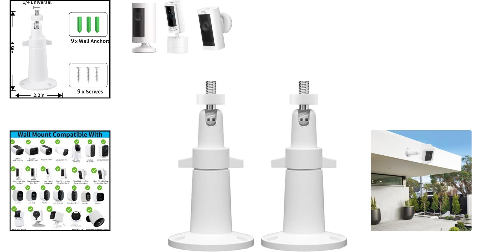 2 Pack Adjustable Wall Mounts for Arlo & Ring Cameras – Versatile Viewing Angle