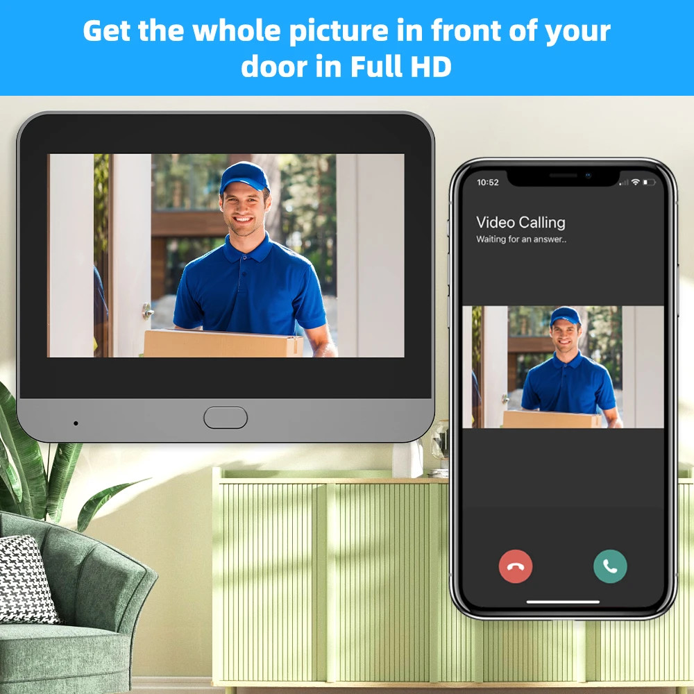 Tuya 3MP WiFi Peephole Doorbell Camera PIR Motion Detector 4.3in Digital Viewer