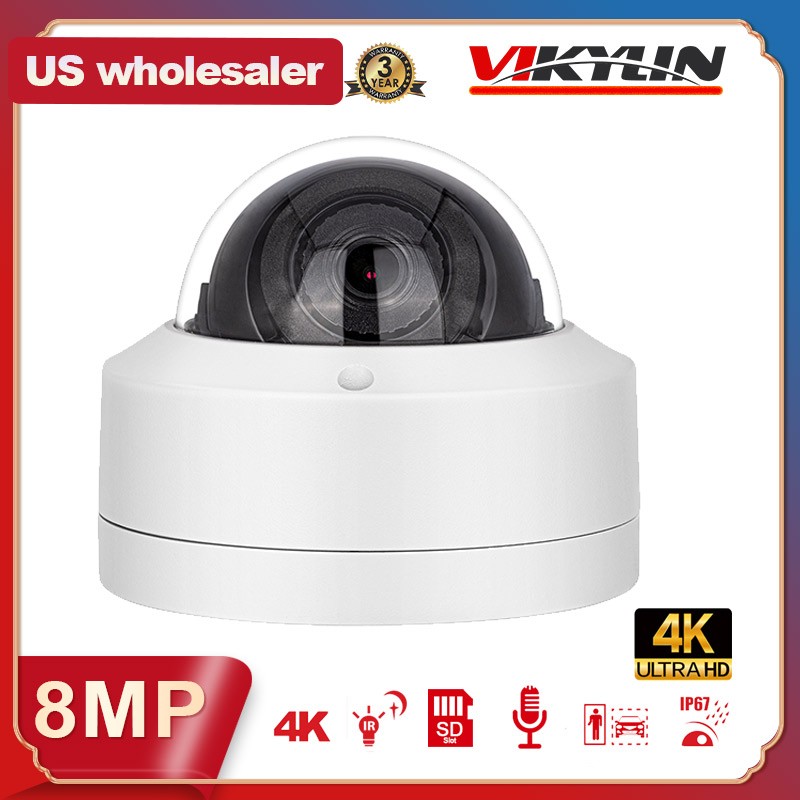 Vikylin 4k 8CH 8 POE NVR CCTV System 8MP Security Dome Camera MIC IR Outdoor Lot