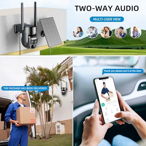 Hawkray Pannel Solar Wireless Outdoor Security Camera， Dual-Lens, 10xZoom, 2K