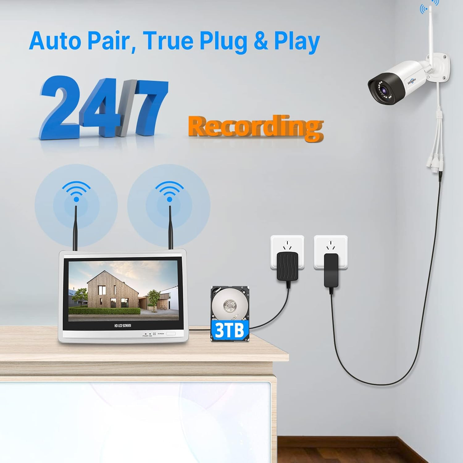 5MP Wireless Security Camera System with 12″ LCD Monitor, 3TB HDD, 10CH 8MP NVR,