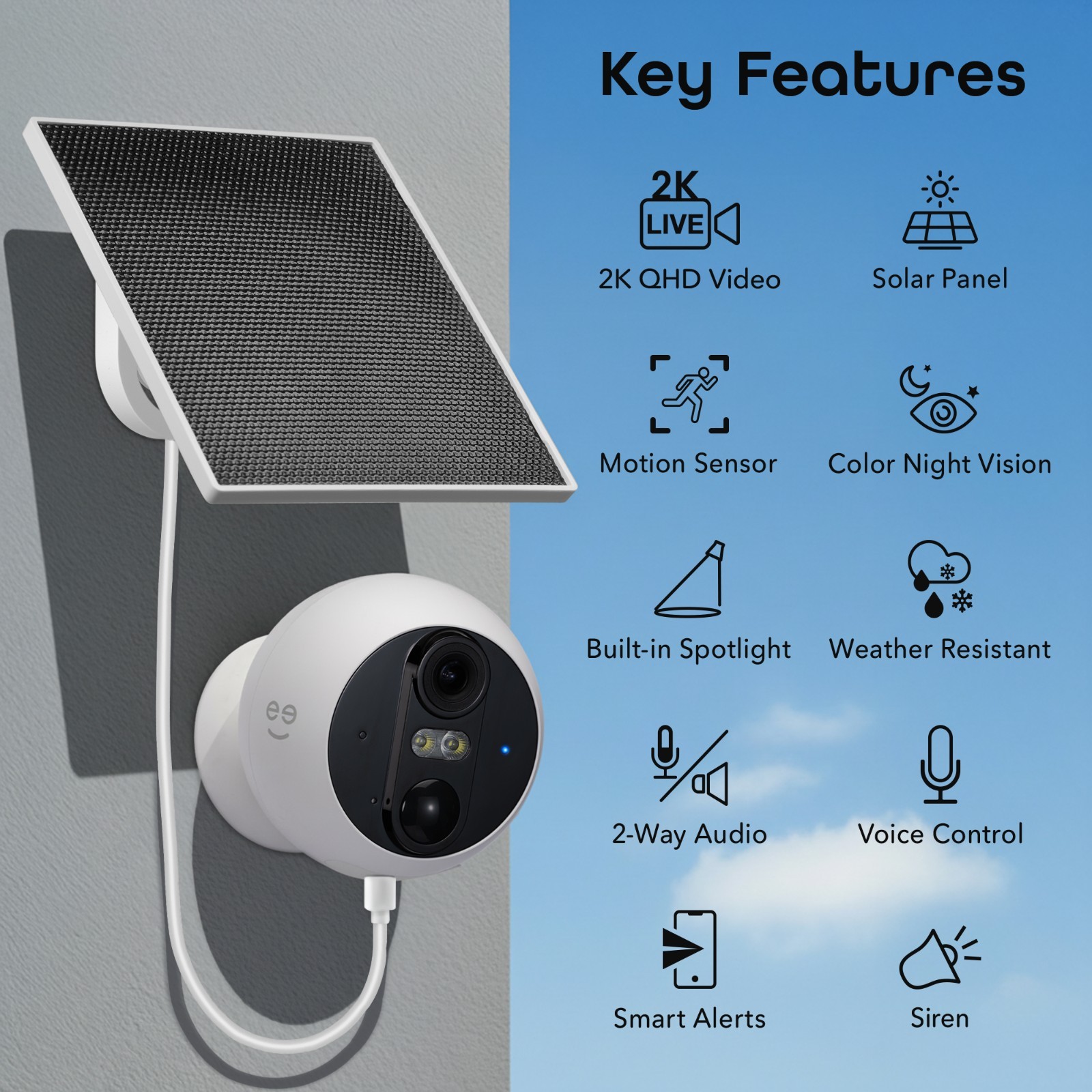 Geeni Perch 3MP 2K Solar Security Camera Wireless Outdoor Night Vision IP65