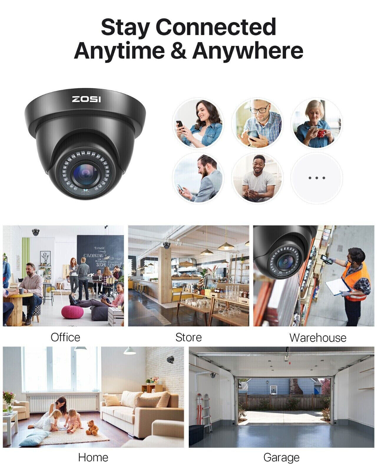 ZOSI 4PCS 1080P TVI 80ft Night Vision Waterproof CCTV Dome Home Security Camera