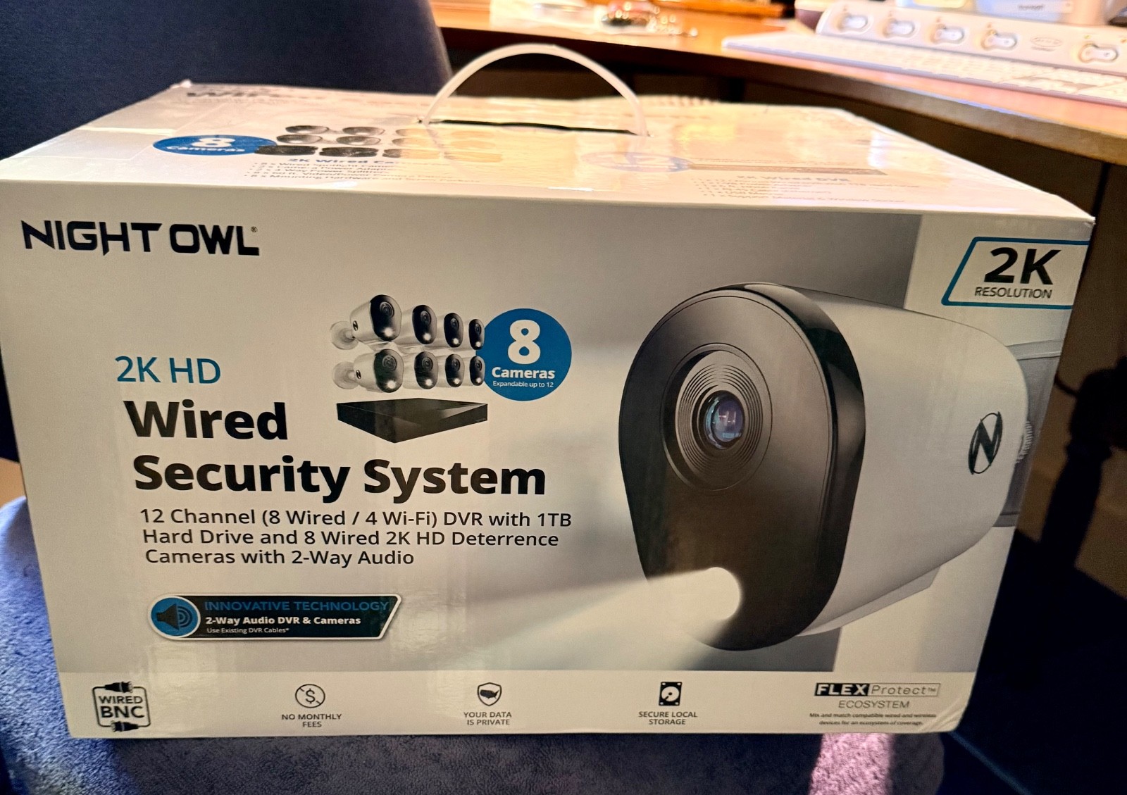 Night Owl FTD4-81-8L 12 Channel 8 Camera Wired 2K 1TB DVR Security System -White