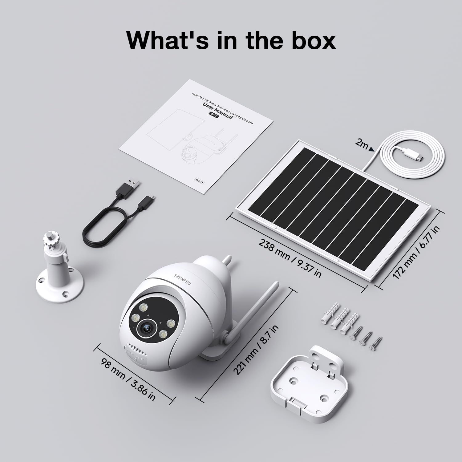 TKENPRO Solar Security Cameras Wireless Outdoor, 2.4GHz WiFi, White