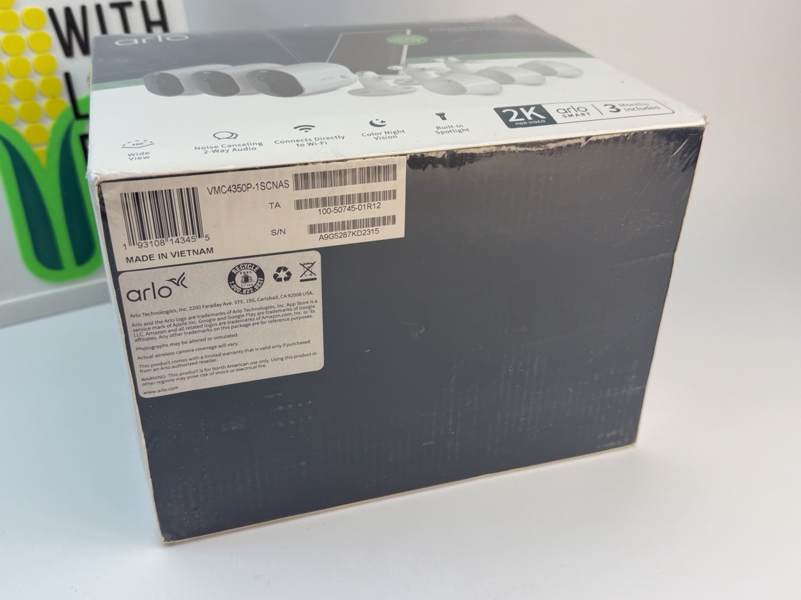 New! Arlo Pro 4 3-Cam Kit with Bonus Solar Panel – White – New